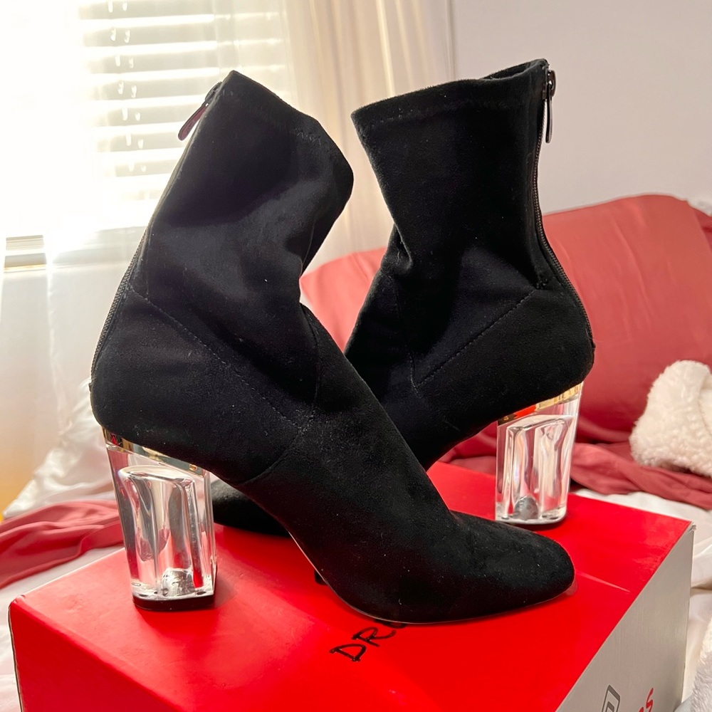 Public Desire Black Faux Suede Persepex Heel Booties